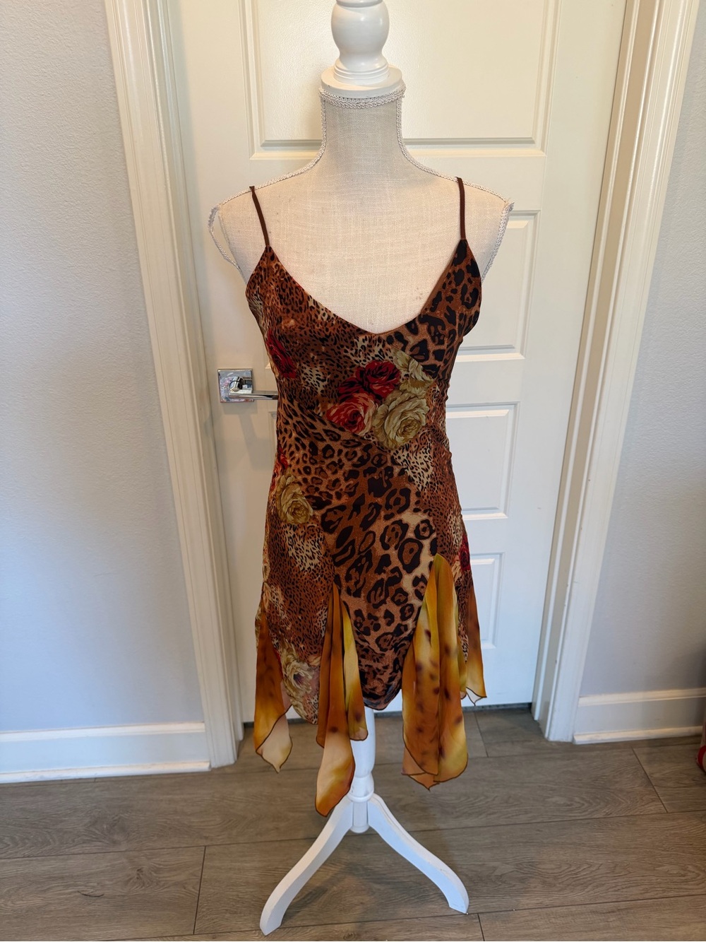 SHEIN Brown Leopard & Rose Slip Midi Dress